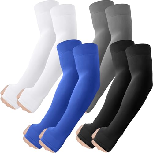 ROXUN Arm Sleeves with Thumb Hole, Cooling UV Sun Protection for Men/Women - color: 4 Pairs - Black+white+dark Gray+blue