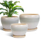 Ceramic Flower Pots, 10+8+6 Inch Ceramic Planters, White-Grey - color: White-grey