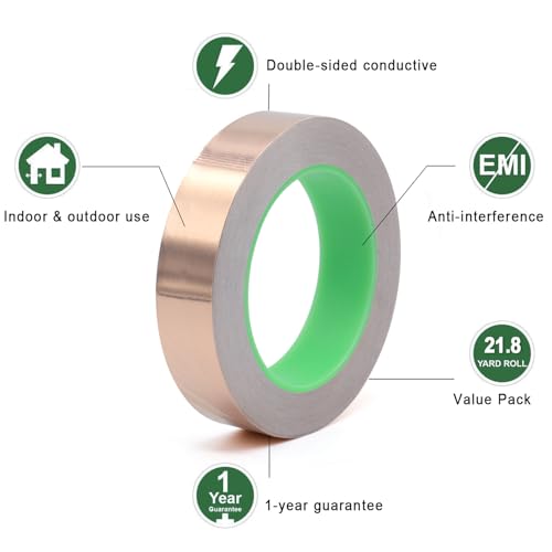 BOMEI PACK Copper Tape 2 Pack 1.97mil x 1inch x 66ft with Conductive Adhesive for Guitars and Shielding, Slugs,Stained Glass, Electrical Repairs, Grounding - size: 2 Pack, 1 Inch X 66 Ft