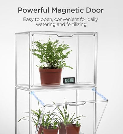 HBlife Mini Greenhouse for Indoor, Clear Stackable Green House with Magnetic Waterproof Door for Small Plants Nursery Germination and Display, Tabletop Portable Greenhouse, 14.1x8.6x10.6 Inch (3 Pack) - size: 14.17 x 8.66 x 10.63 Inch (3 PACK)