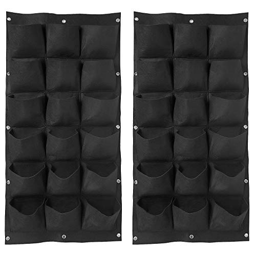 ZOENHOU 2 Pack Total 36 Roomy Pockets Vertical Garden Planter, Wall-Hanging Flower Pot Bags, Felt Wall Mount Balcony Planter Pouch for Herbs, Succulent, Flowers and Vegetables - size: 40 x 20 inch Black, style: Vertical