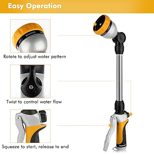 RESTMO Heavy Duty Metal Hose Wand, Watering Wand for Garden Hose - color: Yellow