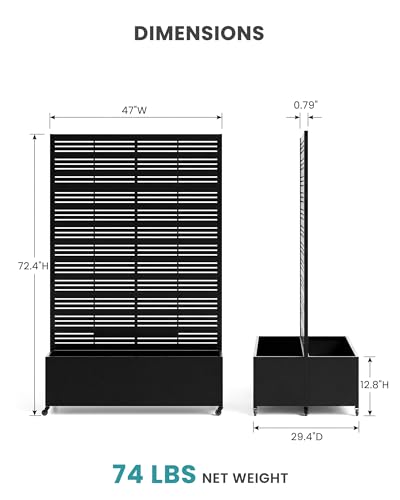 72" Dual-Box Privacy Planter with Trellis, Raised Garden Bed, Black - color: Dual Planter Box - Matte Black