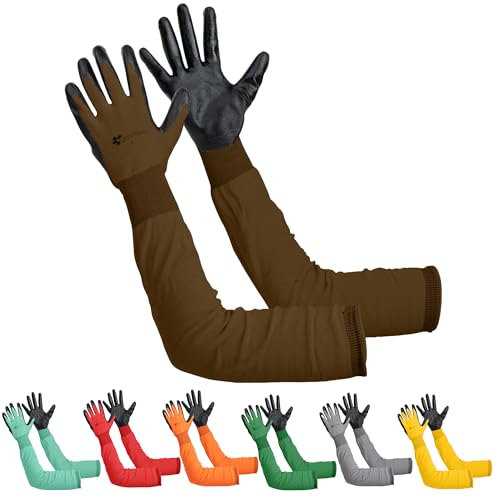Long Sleeve Gardening Gloves for Women & Men, Long Cuff Garden Gloves - color: Black and Brown, size: Small