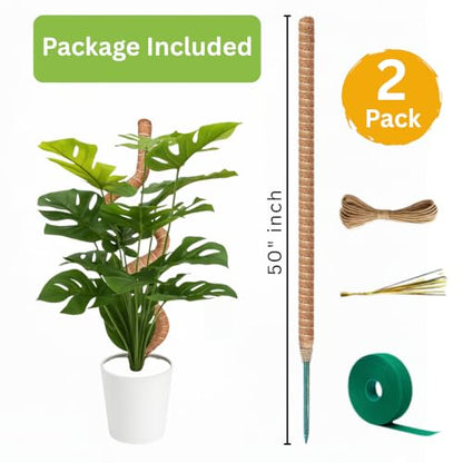 2 Pack 50" Bendable Moss Pole Monstera Plant Support for Climbing Plants - size: 50"