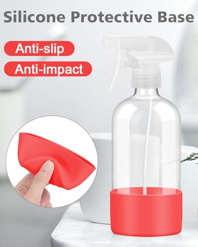 Glass Spray Bottles for Cleaning - 16 oz Spray Bottles with Silicone Sleeve - color: Red