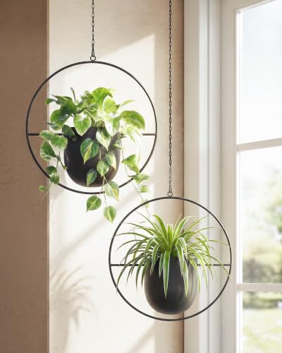 Bamworld Black Hanging Planters for Indoor Outdoor Plants Metal Hanging Pot - size: Round - 5.5in - 2pcs