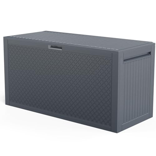 VINGLI 90 Gallon Lockable Durable Outdoor Storage Box, Grey - color: Gray