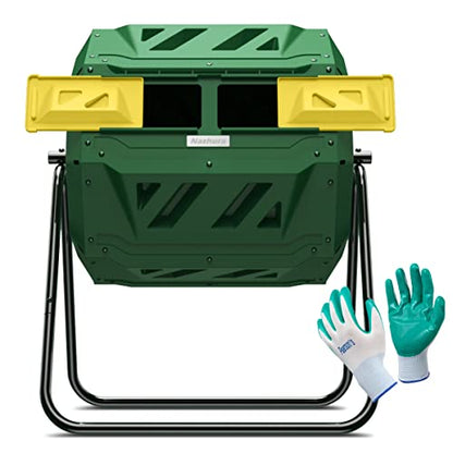 Compost Tumbler Bin Composter Dual Chamber 43 Gallon (Bundled with Pearson's Gardening Gloves) - color: Green