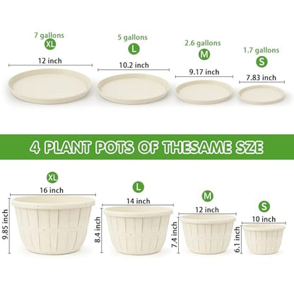 Quarut Plant Planters Pots Set of 4 Pack 16 Inch，Large Plastic Flower Pot - color: Beige, size: 16 inch-4 pack