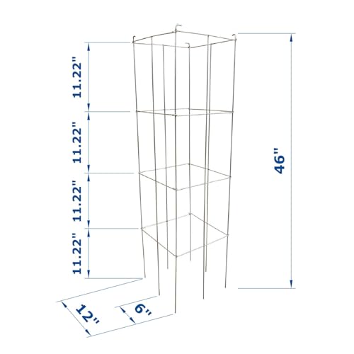 46" Height 12" Width 2PCS Galvanized Square Folding Tomato Cage,Plant Support Stake Tower - size: 12*46inch Sq-Galvanized-2Pack