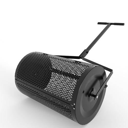 KYBOLT 24 Inch Compost Spreader with Adjustable Push Pole & Easy Open Door - Lightweights Metal Mesh Lawn Spreader for Peat Moss, Topsoil, Manure, Mulch | Durable & Rust-Proofs Garden Spreader Tools