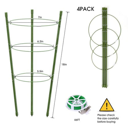 TOCCYARD 4 Pack Plant Support Tomato Cages for Garden, 18 Inches Small Tomato Cages and Supports with Adjustable Rings for Garden Pots, Plant Stakes Tomato Trellis Rings for Climbing Plants - style: 4 Pack 18"