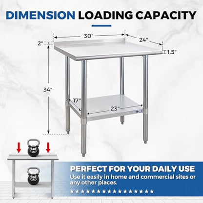 Profeeshaw Stainless Steel Prep Table 24''x30'' Workbench with Backsplash - color: With Backsplash, size: 24''x30''