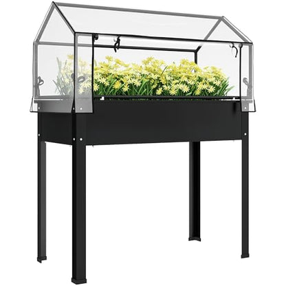 Outsunny Raised Garden Bed with Flip-Up Cover, 39.4"x18.9"x48.8", Black - color: Black