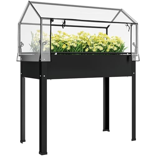Outsunny Raised Garden Bed with Flip-Up Cover, 39.4"x18.9"x48.8", Black - color: Black