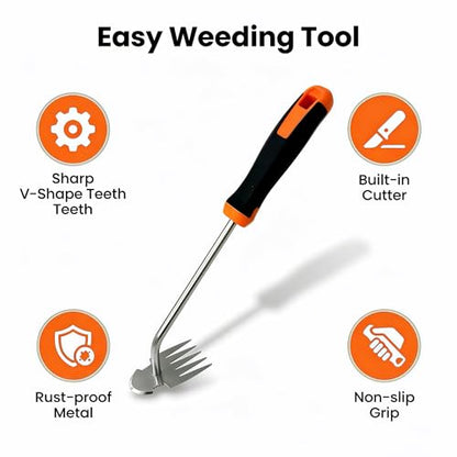 Weed Puller Tool, Handheld 5-Claw Dual Action Garden Weeding Tools