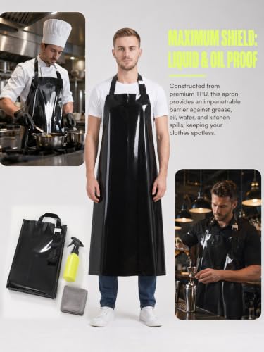 Molaxhome TPU Waterproof Apron Oil-resistant Chef Apron for Unisex Kitchen - color: Black