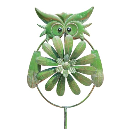 50 Inch Owl Wind Spinner, Metal Iron Wind Spinners Outdoor,Garden pinwheels - color: Green