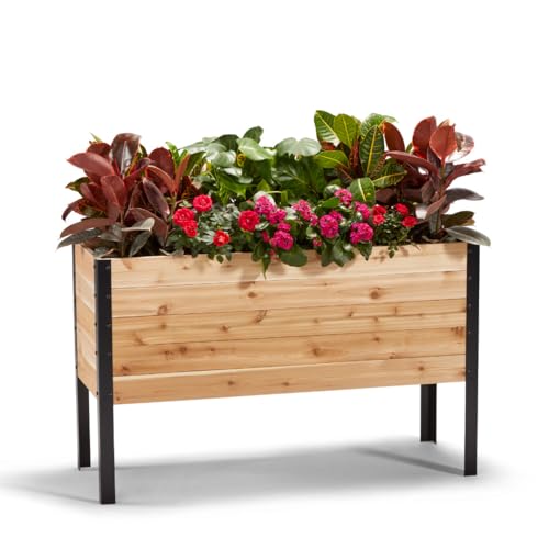 EARTH ELEVATED 100% Canadian Cedar Wood Elevated Garden Bed for Gardening - Planter Pot to Grow Herbs Flowers, and Vegetables at Home Indoor and Outdoor Patio Balcony Deck - 18” x 48” x 30”