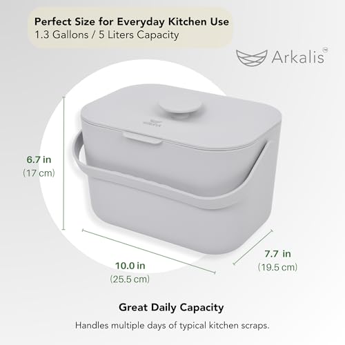 Kitchen Compost Bin – 1.3 Gallon Countertop Compost Bin with Lid, Odor-Blocking, No Charcoal Filters Needed, Indoor Compost Bin with Removable Basket, Easy Clean
