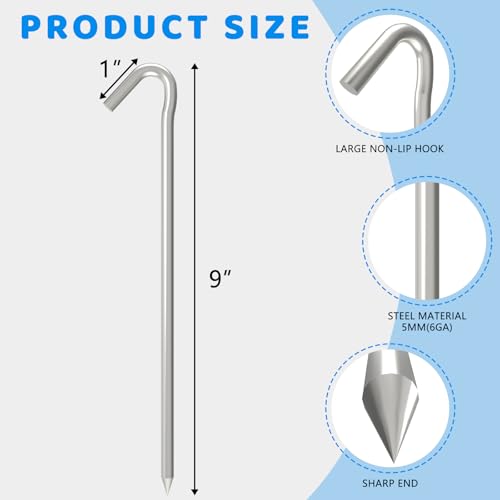 MySit Tent Stake 9 Inch 30 Pack Heavy Duty Anti-Rust Ground Stakes