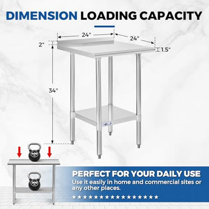 Profeeshaw Stainless Steel Prep Table 24''x24'' Workbench with Backsplash - color: With Backsplash, size: 24''x24''