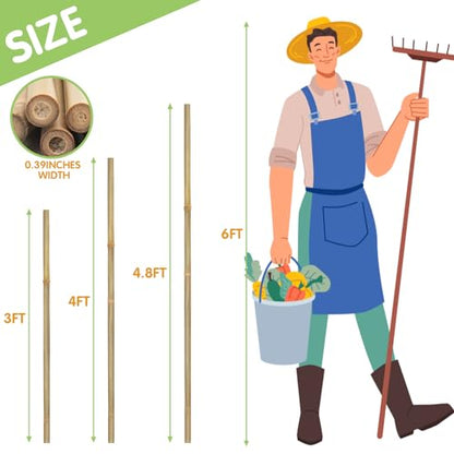 GAGINANG Natural Bamboo Garden Stakes, 4FT Trellis Plant Support 25Pcs - size: 4Ft,Pack of 25