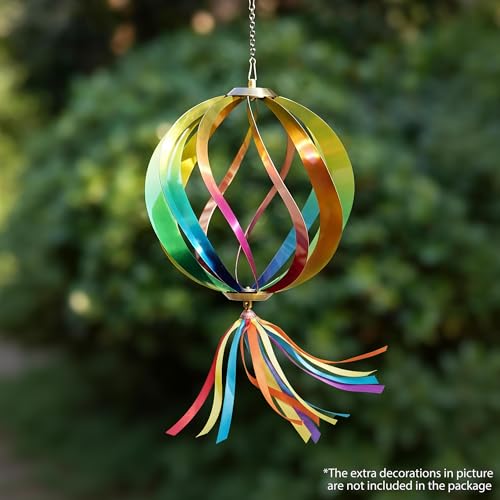 8" Hanging Wind Spinners Outdoor Assembly Required Rainbow 3D Metal Ball - size: 8 Inch