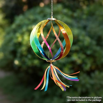 8" Hanging Wind Spinners Outdoor Assembly Required Rainbow 3D Metal Ball - size: 8 Inch