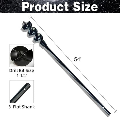 DECKRKAT 54" Flexible Installer Drill Bit - 1-1/4" Auger with Fish Eye Hole & Anti-Slip 3-Flat Shank for Wire Pulling Through Walls, Ceilings, Sidewalks. - size: 54X1-1/4"