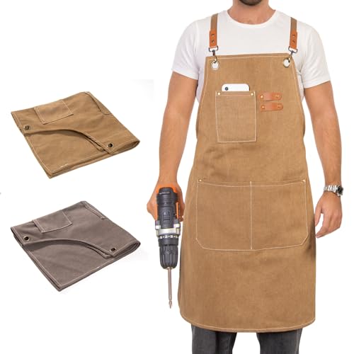 Woodworking Apron Heavy Wax Canvas Work Apron - color: Khaki