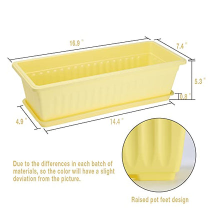 6 Pcs Window Box Planter, 17" Rectangular Planter Box with Saucers, Yellow - size: Yellow - 6 pack