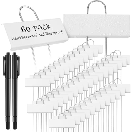 Maitys 62 Pcs Metal Plant Labels Garden Markers Outdoor Weatherproof 10.6 Inch Stainless Steel Nursery Tags Reusable Bulk with Pens for Flower Fruit Vegetable Seedling (White Label with Black Ink) - color: White Label With Black Ink