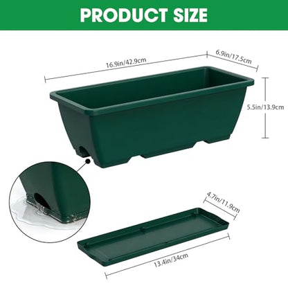16.9 Inches Deck Railings Planter Box, 2Pcs Hanging Flower Pots, Green - color: Black Green