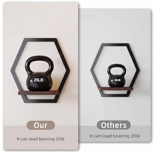 2 Pack Hexagon Wall Plant Stands, 9 Inch Walnut Wood Shelf Black - color: 2 Pack Black-a