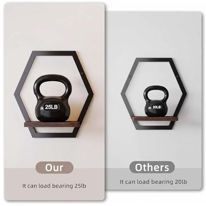 2 Pack Hexagon Wall Plant Stands, 9 Inch Walnut Wood Shelf Black - color: 2 Pack Black-a