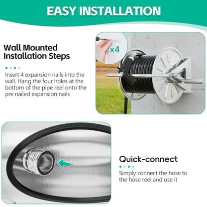 SPECILITE Garden Hose Reel, Holds 5/8In 75ft Capacity, with 6ft Leader Pipe - size: 75 FT, 6 FT Leader