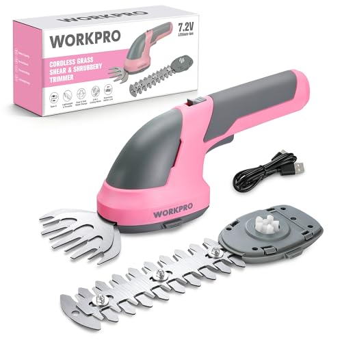 WORKPRO 7.2V Cordless Grass Shear & Shrubbery Trimmer, Pink Ribbon - color: Pink