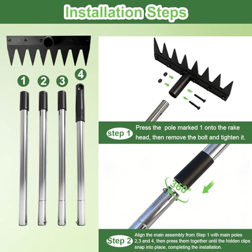 Weed Puller Tool Stainless Steel 8 Tines Manual Weeder Tool with Adjustable Length Handle, Weeder Rakes for for Yard, Patio, Lawn and Garden - size: 8 TINES