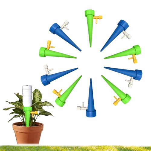 10 Pack Automatic Plant Waterer, Adjustable Flow Self Watering Spikes for Indoor Outdoor Plants, Vacation Drip Irrigation System Fits 1.1 Inch Bottle Mouth - color: 5xGreen, 5xBlue
