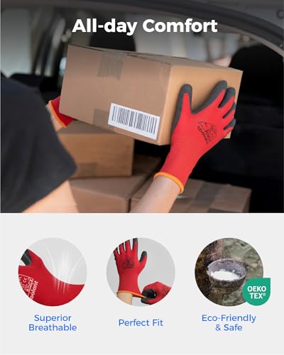 toolant Crinkle Latex Work Gloves, 12 Pairs, Black & Red, Small - color: Black & Red, size: Small