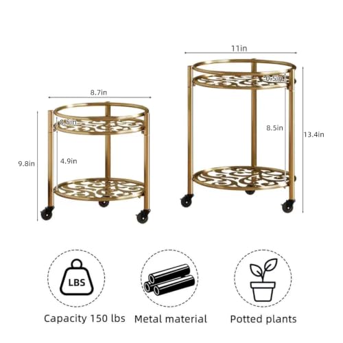Rolling Plant Stand, 2 Tier Plant Caddy with Wheels 2 Pack Gold - color: gold