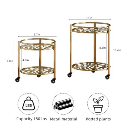 Rolling Plant Stand, 2 Tier Plant Caddy with Wheels 2 Pack Gold - color: gold