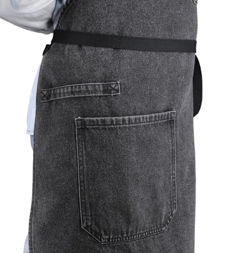Black Denim Apron with Pockets & Towel Loop for Men Women - color: Black Denim -2