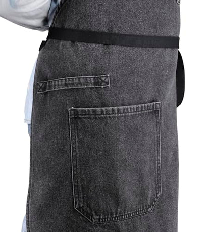 Black Denim Apron with Pockets & Towel Loop for Men Women - color: Black Denim -2