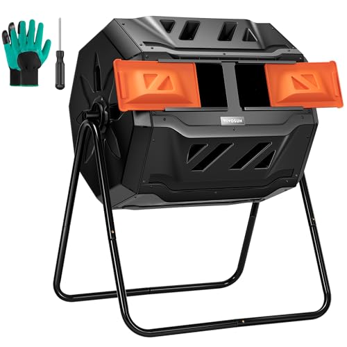 VIVOSUN Outdoor Tumbling Composter Dual Rotating Batch Compost Bin, 43 Gallon Orange Door - color: Orange