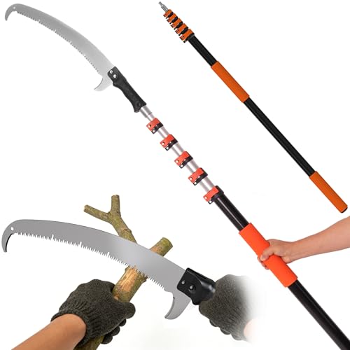 35FT Manual Pole Saw for Tree Trimming, 5-29FT Telescoping Extension Pole with Flip-Lock & Screw Dual Locking, 19" 3X Detachable Pruning Saw Head, Yard Maintenance Pruner for Garden Palms Shrubs - size: 5-29FT
