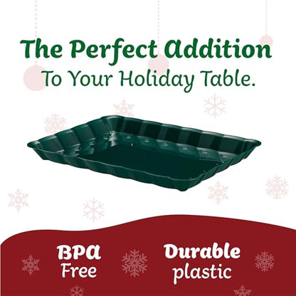 Plasticpro Plastic Green Christmass Serving Trays - Serving Platters Rectangle 9X13 Disposable Party Dish Includes 8 Green Trays - color: Green