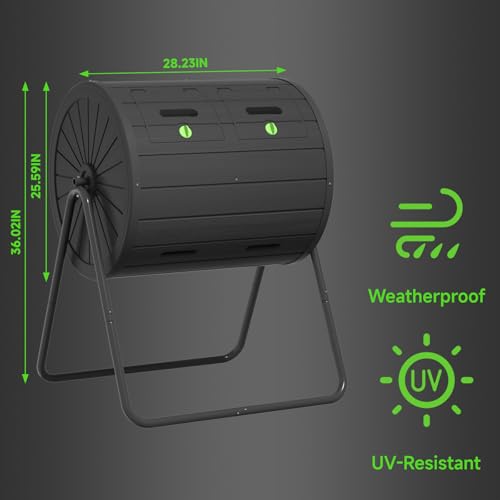 EasyUp Dual Chamber Tumbling Composter, 43 Gallon Outdoor Tumbling Composter, Rotating Design with Renovate Doors and Steel Frame(Black) - color: Black